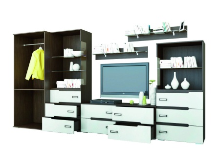 Гостиная Верби Венге/МДФ Белый Глянец (Ш-2768 х В-1900 х Г-420 мм)