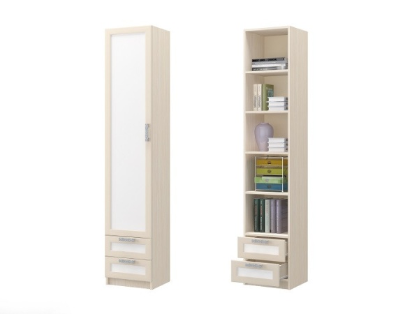 Шкаф ДЮ-06 Юнга-7 ЛДСП Белый ХДФ+Рамочный Профиль/Ясень Шимо Светлый (Д-450 x В-2200 x Г-400 мм)