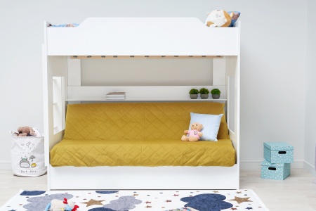 Двухъярусная кровать с диван-кроватью желтый / белый